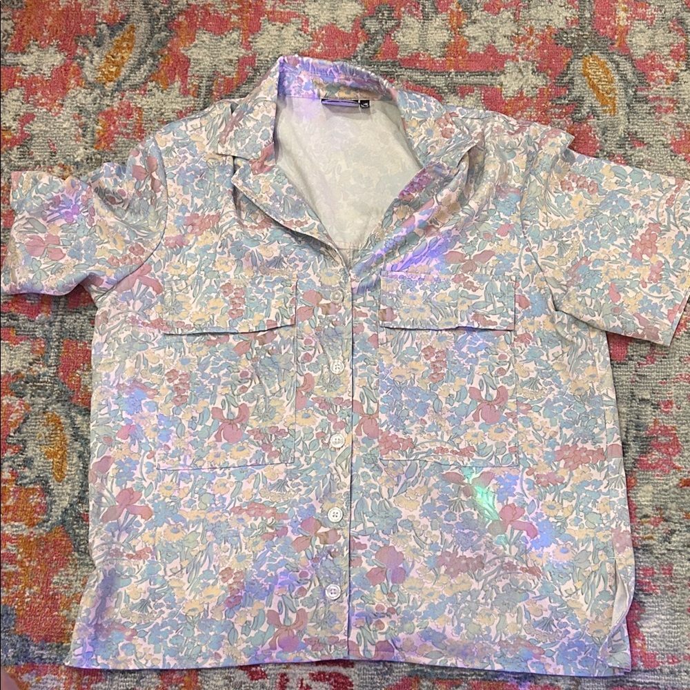 Bowling Shirt - unisex Pastel floral short sleeve front pockets - ASOS